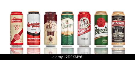 Set of popular Czech beer in cans 21.06.2019, Rostov-on-Don, Russia. Stock Photo