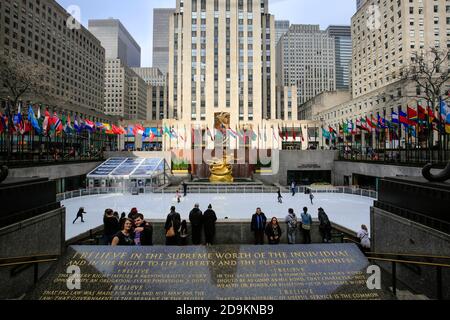 New York City, New York, United States of America - Ice Rink, Rockefeller Center, Manhattan, New York City, New York, USA, United States of America. Stock Photo