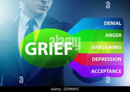 Concept of five stages of grief with the businessman Stock Photo