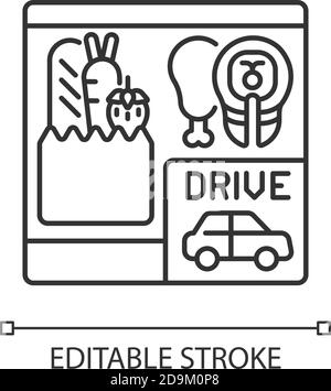Drive through grocery shopping linear icon Stock Vector