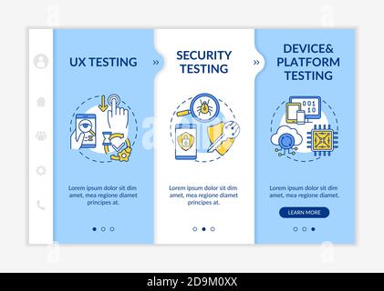 App testing components onboarding vector template Stock Vector
