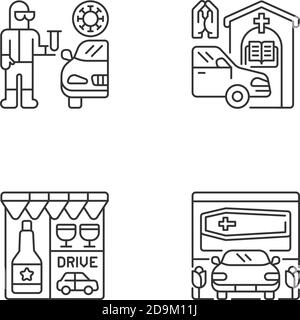 Drive thru services linear icons set Stock Vector