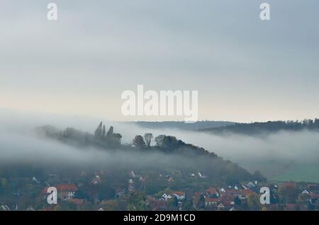 The german village Friedland in the autumn dust, a beautiful landscape