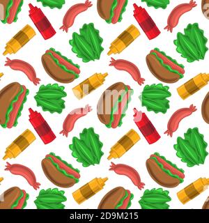 Seamless vector pattern with hot dog ingredients Stock Vector
