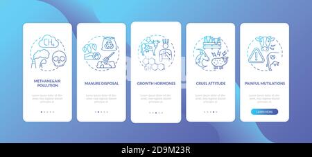 Unethical farm production blue gradient onboarding mobile app page screen with concepts Stock Vector