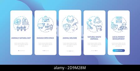 Ethical dairy industry blue gradient onboarding mobile app page screen with concepts Stock Vector