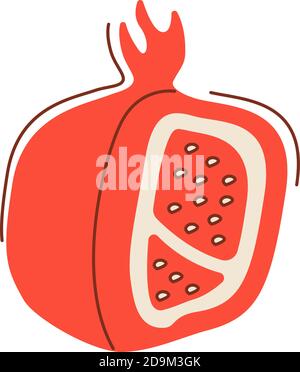 Ripe red pomegranate flat vector abstract element Stock Vector