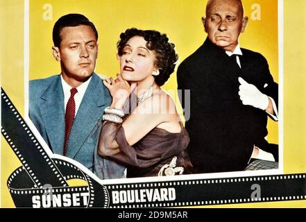 SUNSET BOULEVARD 1950 Paramount Pictures film with from left William Holden, Gloria Swanson, Erich von Stroheim. Stock Photo