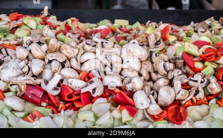 different vegetables in a frying pan Stock Photo