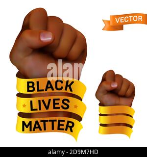 Black lives matter movement against racism. Vector protest poster or banner about human rights of black people in US with raised fist of African human Stock Vector