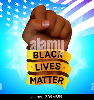 Black lives matter movement against racism. Vector protest poster or banner about human rights of black people in US with raised fist of African human Stock Vector