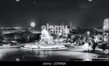 Valletta, Malta - July 16, 2019. View of the Triton Fountain outside the City Gate in Floriana, Malta Stock Photo