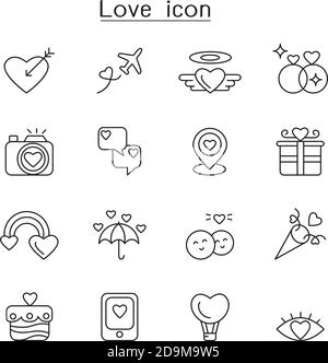 Love icon set in thin line style Stock Vector