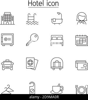 Hotel icon set in thin line style vector illustration graphic design Stock Vector
