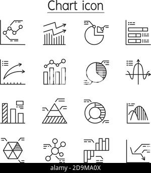 Chart, graph, diagram, information icon set in thin line style Stock Vector