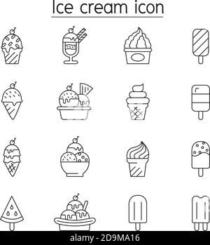 Ice cream icon set in thin line style Stock Vector