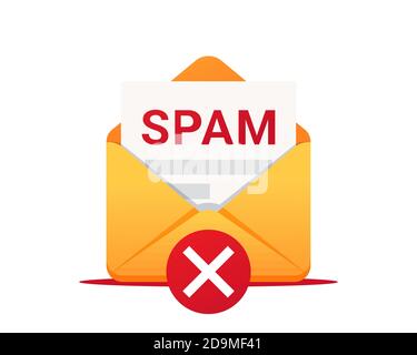 Email SPAM, vector icon. Envelope with spam. Email box hacking, spam warning. Spam protection Stock Vector