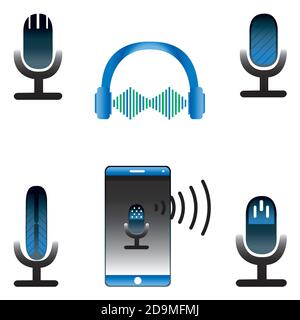 Desktop Studio microphone icon. Broadcast sign. The design of the podcast. Vector Illustration Of A Radio Microphone. Set of icons of the gradient Stock Vector