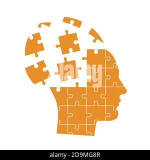 Puzzle of a head seen from the side disarming. Separate pieces. Vector illustration Stock Vector