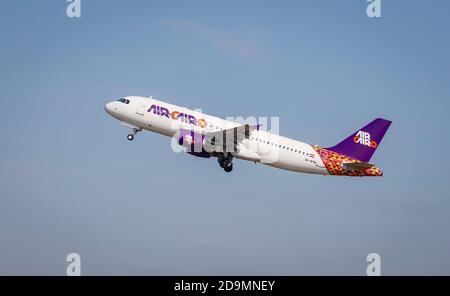 Duesseldorf, North Rhine-Westphalia, Germany, Air Cairo plane takes off from Duesseldorf International Airport, DUS. Stock Photo