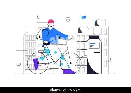 The guy carries the bike for a paid rental Stock Vector