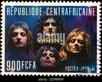 Four members of band the Queen on stamp Stock Photo