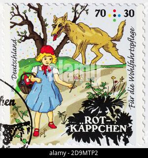 Little red riding hood on german postage stamp Stock Photo