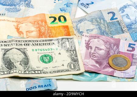 Brazilian money devalued during the covid-19 pandemic and a possible second wave raises the US dollar Stock Photo