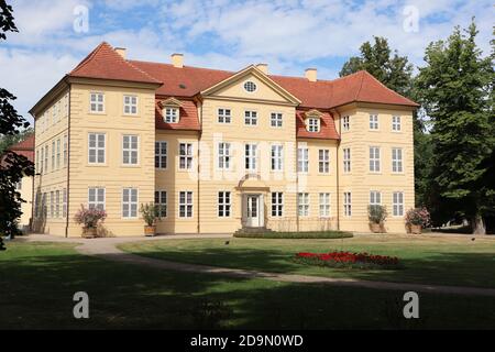 Mirow, Mecklenburg-Vorpommern/ Germany - August 21 2020: Castle Mirow, castle located on an isle in the the lake of Mirow Stock Photo