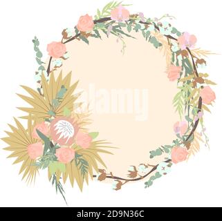 Elegant hand drawn pastel boho wedding wreath. Isolated on white background. Stock vector Stock Vector