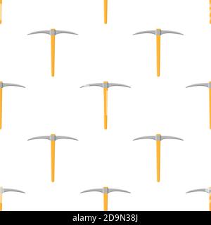 Seamless pattern with cartoon pickaxe on white background. Gardening tool. Vector illustration for any design. Stock Vector