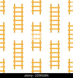 Seamless pattern with cartoon ladder, stairs on white background. Gardening tool. Vector illustration for any design. Stock Vector