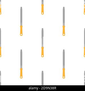 Seamless pattern with cartoon file rasp on white background. Gardening tool. Vector illustration for any design. Stock Vector