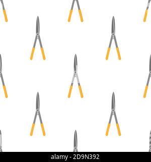 Seamless pattern with cartoon gardening scissors on white background. Gardening tool. Vector illustration for any design. Stock Vector