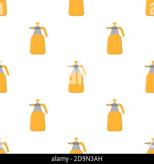 Seamless pattern with cartoon garden sprayer on white background. Gardening tool. Vector illustration for any design. Stock Vector