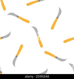 Seamless pattern with cartoon garden knife on white background. Gardening tool. Vector illustration for any design. Stock Vector