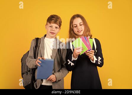 Better together. Student ready for lessons. Regular school program. School education for advanced level. Classes for teens. Talent development. International students exchange. School knowledge. Stock Photo