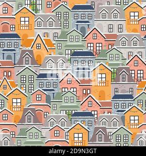 Vector seamless pattern with colorful houses. EPS10 Stock Vector