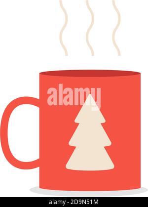 Red Coffee or tea Mug with spruce isolated on white background. Merry Christmas or New Year Vector illustration. Stock Vector