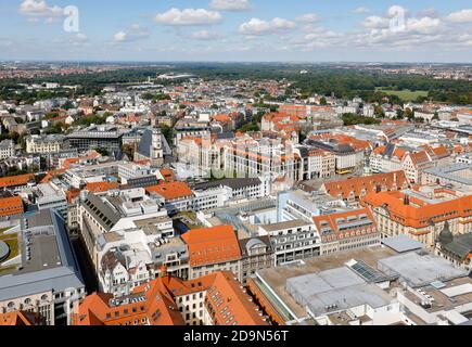 Leipzig, Saxony, Germany, Stadtuebersicht, old town, left Thomaskirche, right market square Leipzig. Stock Photo