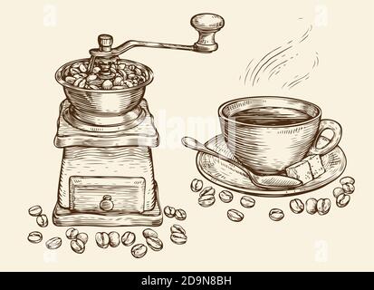 Coffee concept sketch. Vintage vector illustration Stock Vector