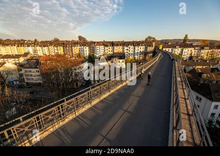 The Nordbahntrasse, a cycle path, footpath, on a former 22 KM railway line, along the West-East axis of Wuppertal, on the northern slope, branch of th Stock Photo