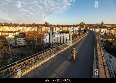 The Nordbahntrasse, a cycle path, footpath, on a former 22 KM railway line, along the West-East axis of Wuppertal, on the northern slope, branch of th Stock Photo