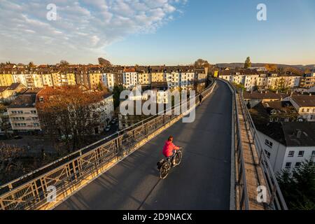 The Nordbahntrasse, a cycle path, footpath, on a former 22 KM railway line, along the West-East axis of Wuppertal, on the northern slope, branch of th Stock Photo