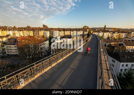 The Nordbahntrasse, a cycle path, footpath, on a former 22 KM railway line, along the West-East axis of Wuppertal, on the northern slope, branch of th Stock Photo