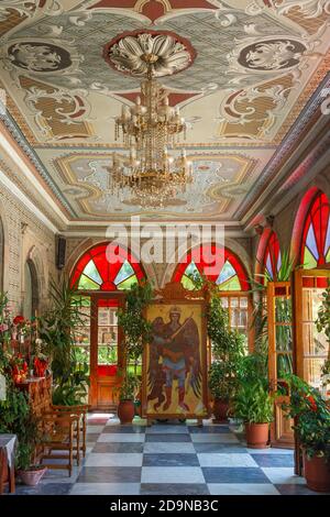 The main building at the medieval Eastern Orthodox Capriana Monastery ...