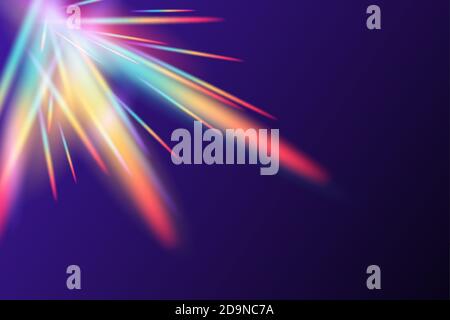 Rainbow flare lens realistic effect. Vector illustration of light refraction texture overlay glare for photo and mockups. Transparent holographic Stock Vector