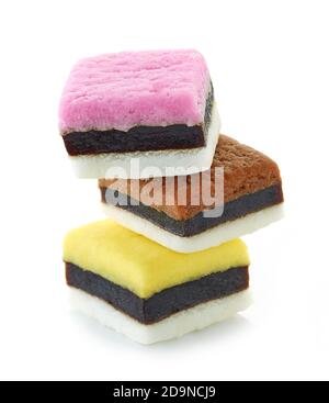 stack of colorful candies isolated on white background Stock Photo