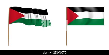 colorful naturalistic waving flag of the State of Palestine. Vector Illustration. Stock Vector