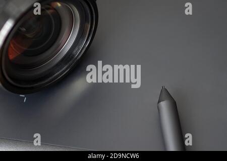 Graphics tablet with stylus for photo post-processing Stock Photo
